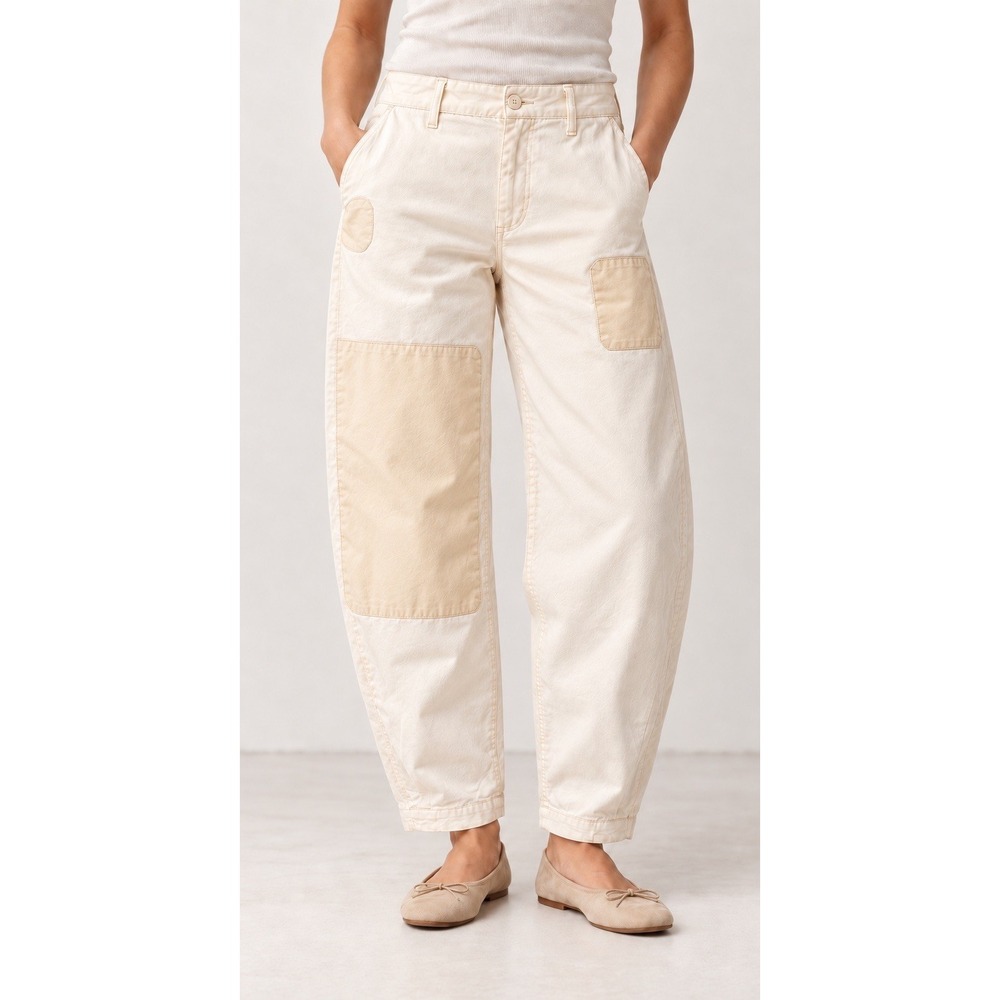 Pilcro cream barrel-leg patchwork pants size 27P petite